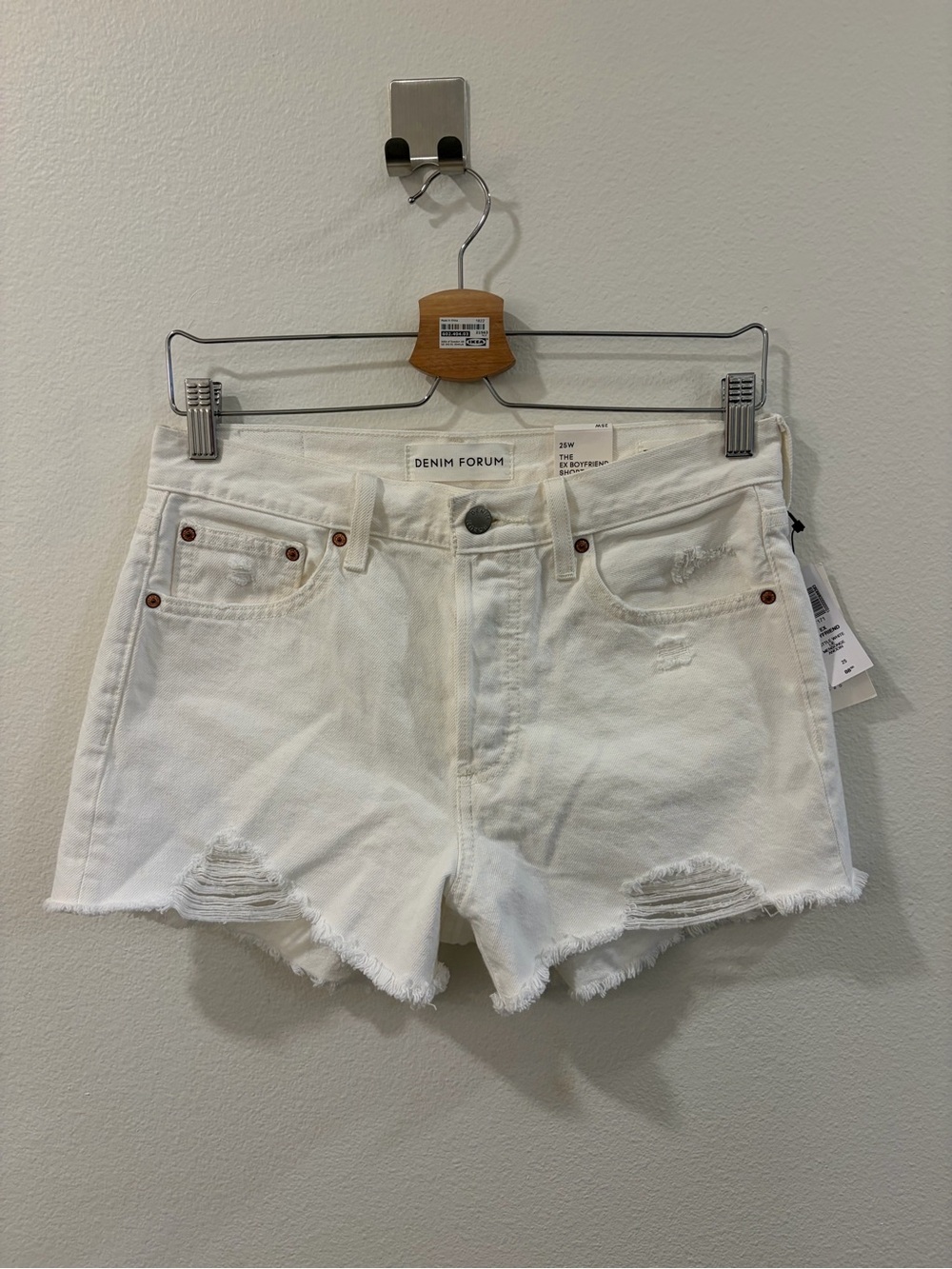 Denim Forum White Distressed High-Rise Jean Shorts